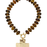 Brown Acrylic Oval with Hammered Cross Necklace