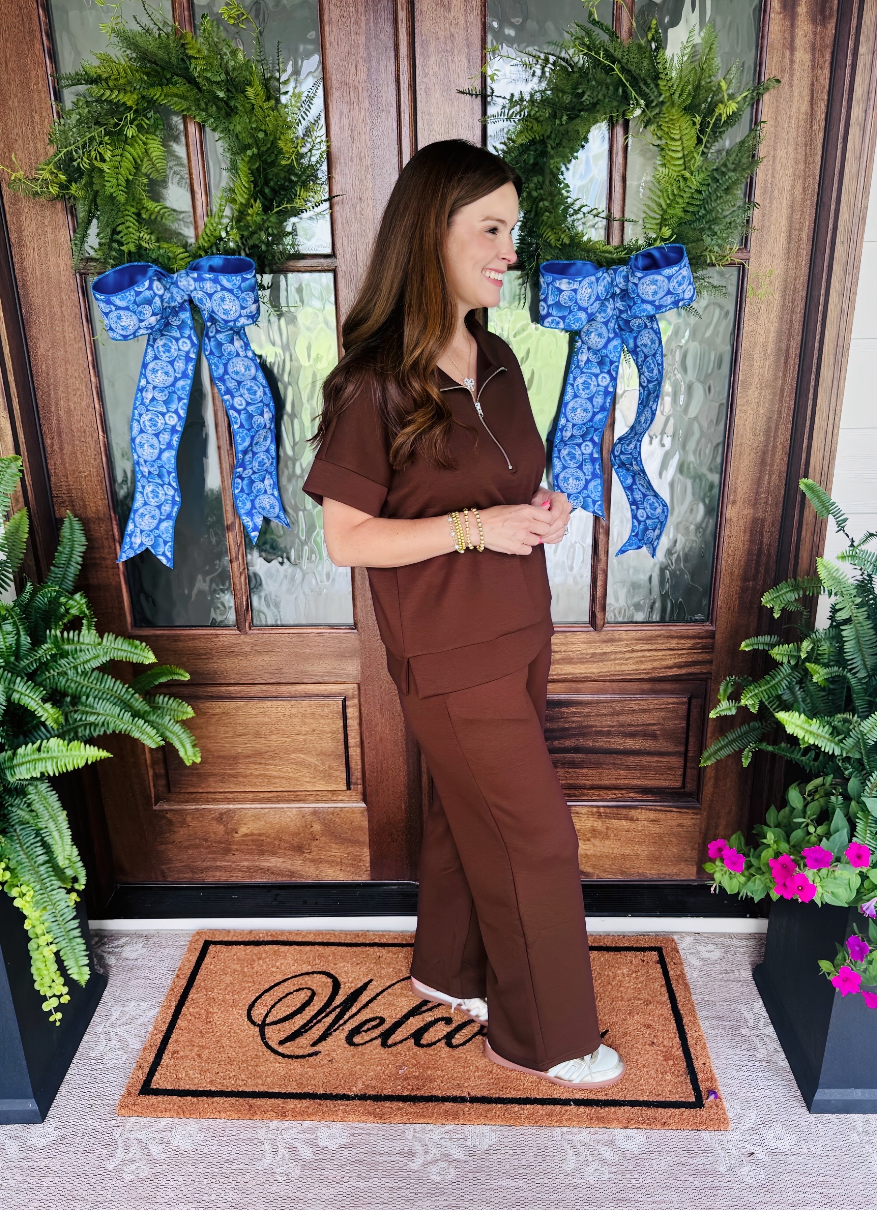 Brown Scuba Half Zip Pant Set