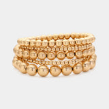 5PC Metal Ball Beaded Stretch Bracelets Gold