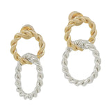 Water Resistant  Gold and Silver Cable Double Linked Studded Earring