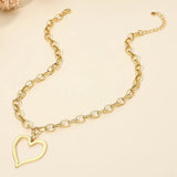 Gold Stainless Steel Chunky Open Heart Necklace