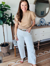 Risen Tummy Control White Ankle Barrel Jeans