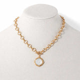 Gold Chain with White Stone Circle Charm Necklace