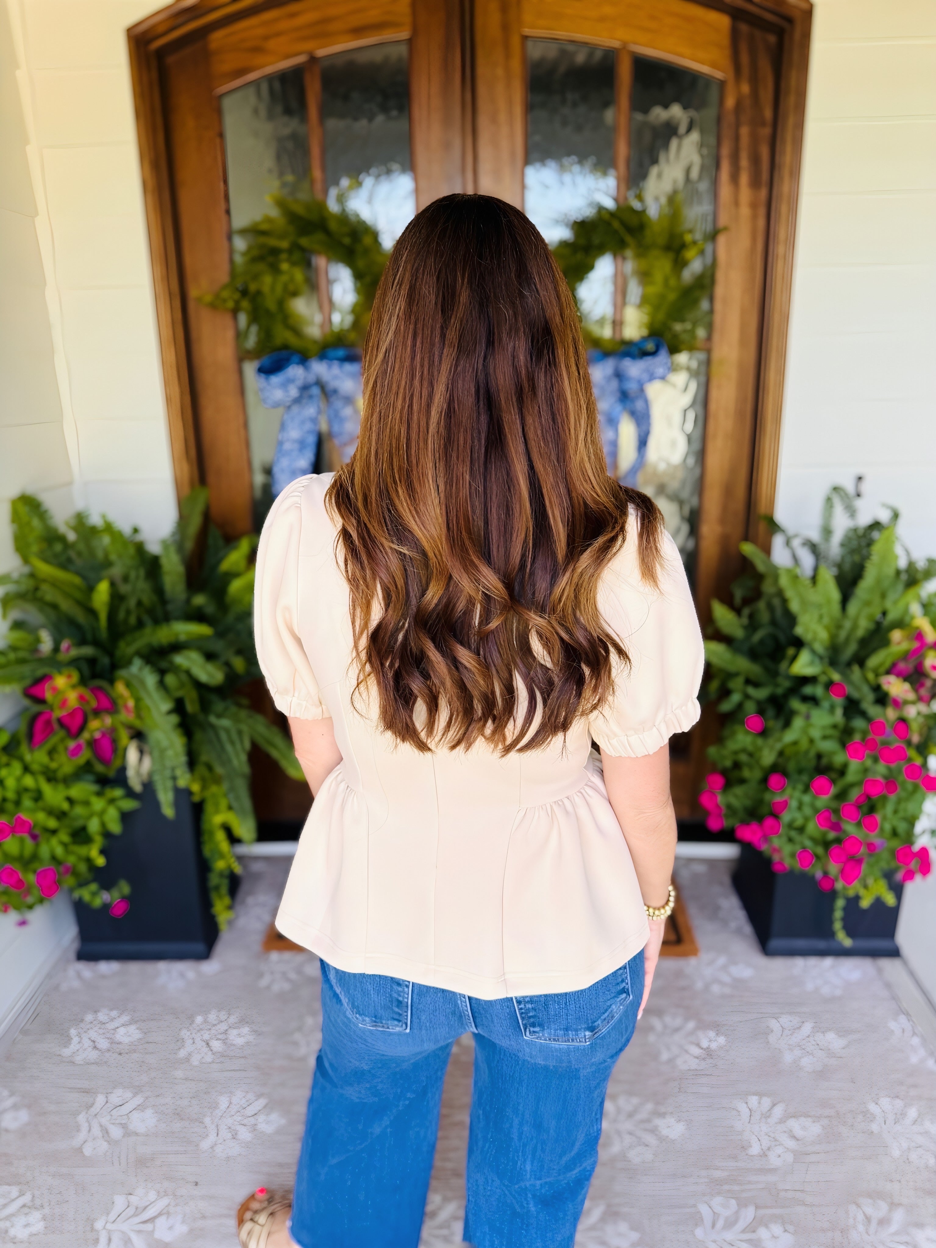 The Pretty Peplum Top Ecru