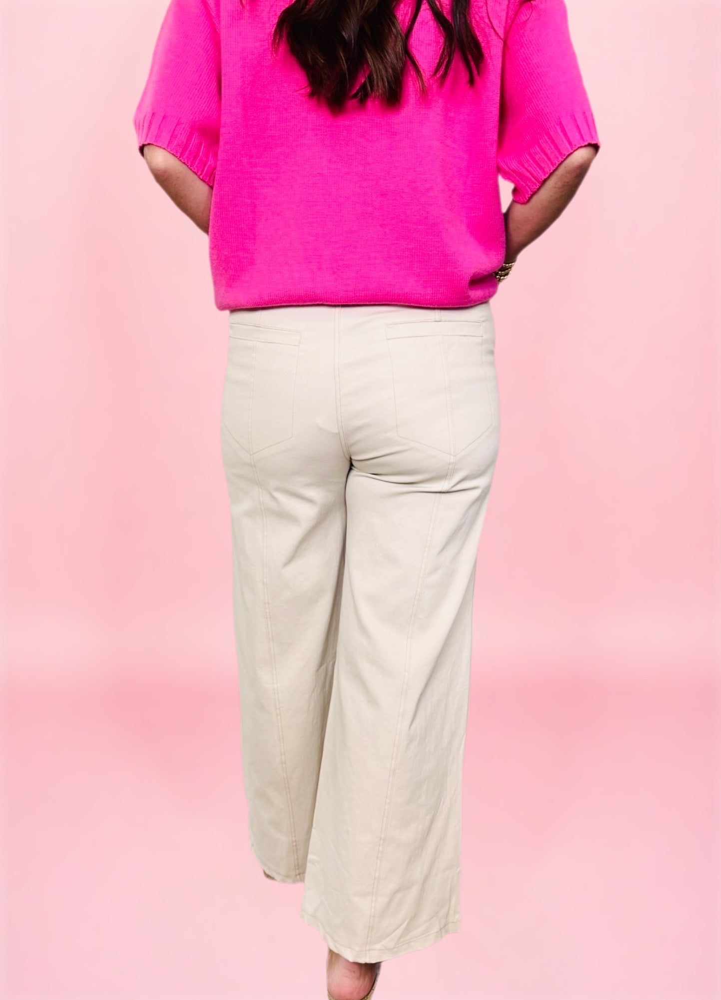 High Rise Stitch Seamed Stretch Wide Leg Pants