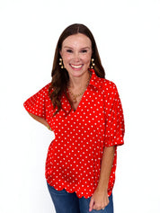 The Darling Days Red Polka Dot Scalloped Top