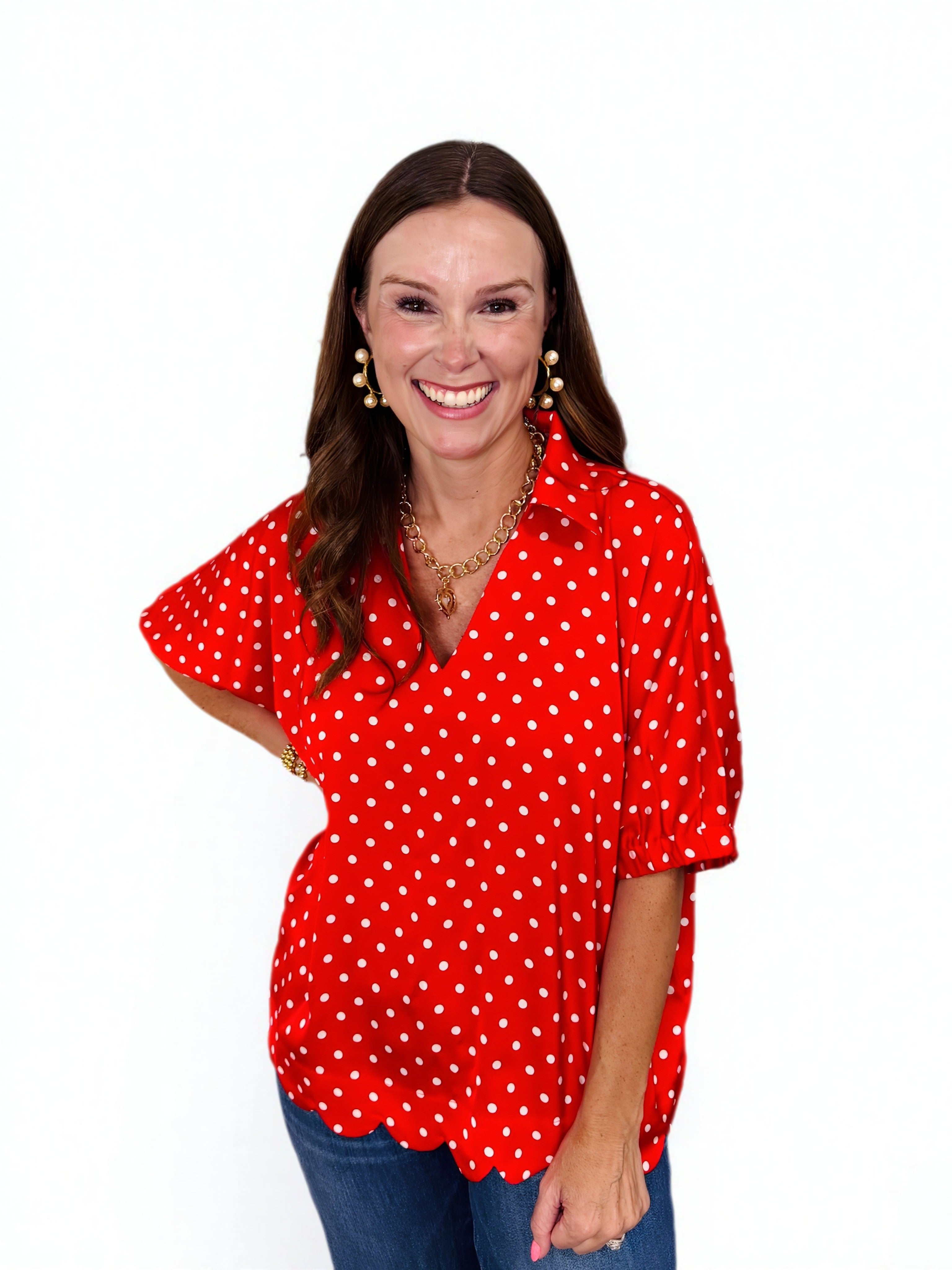 The Darling Days Red Polka Dot Scalloped Top