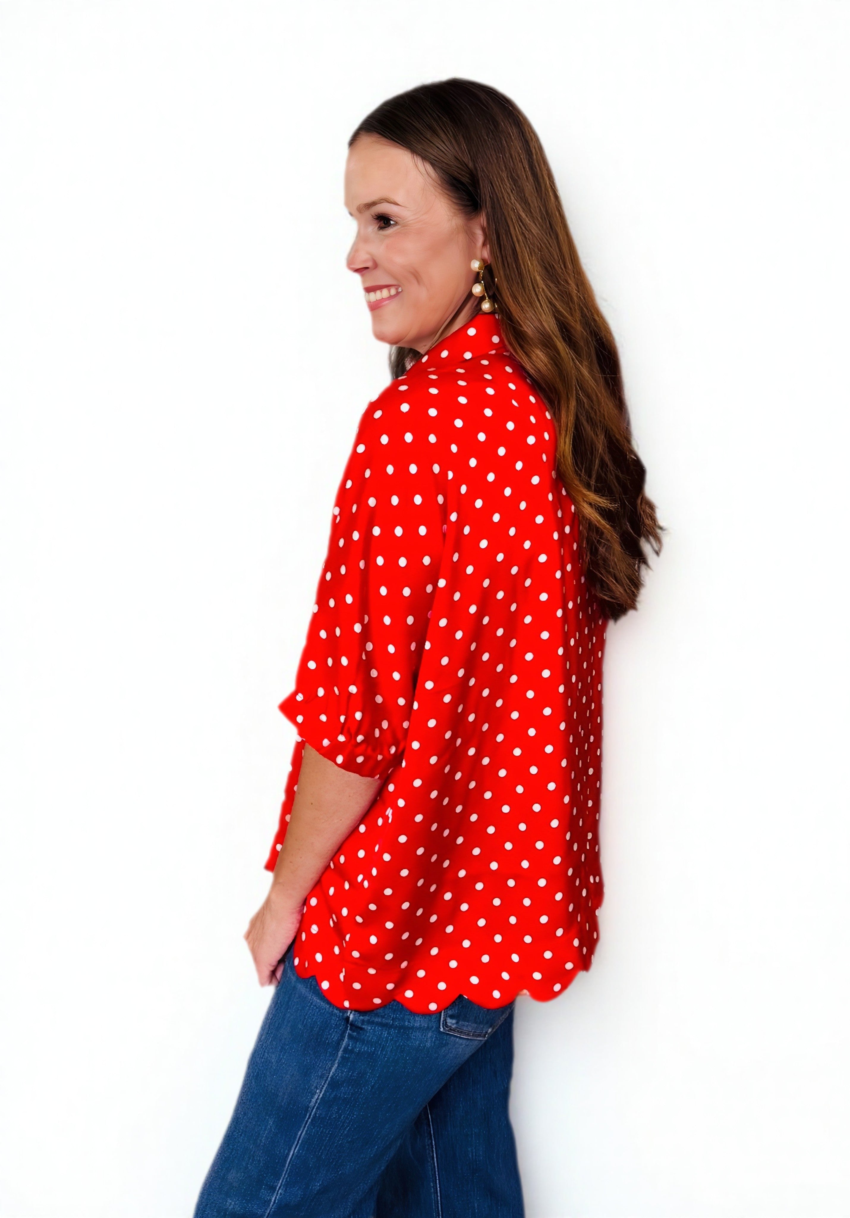 The Darling Days Red Polka Dot Scalloped Top