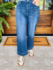 High Rise Wide Leg Pintuck Denim Pants