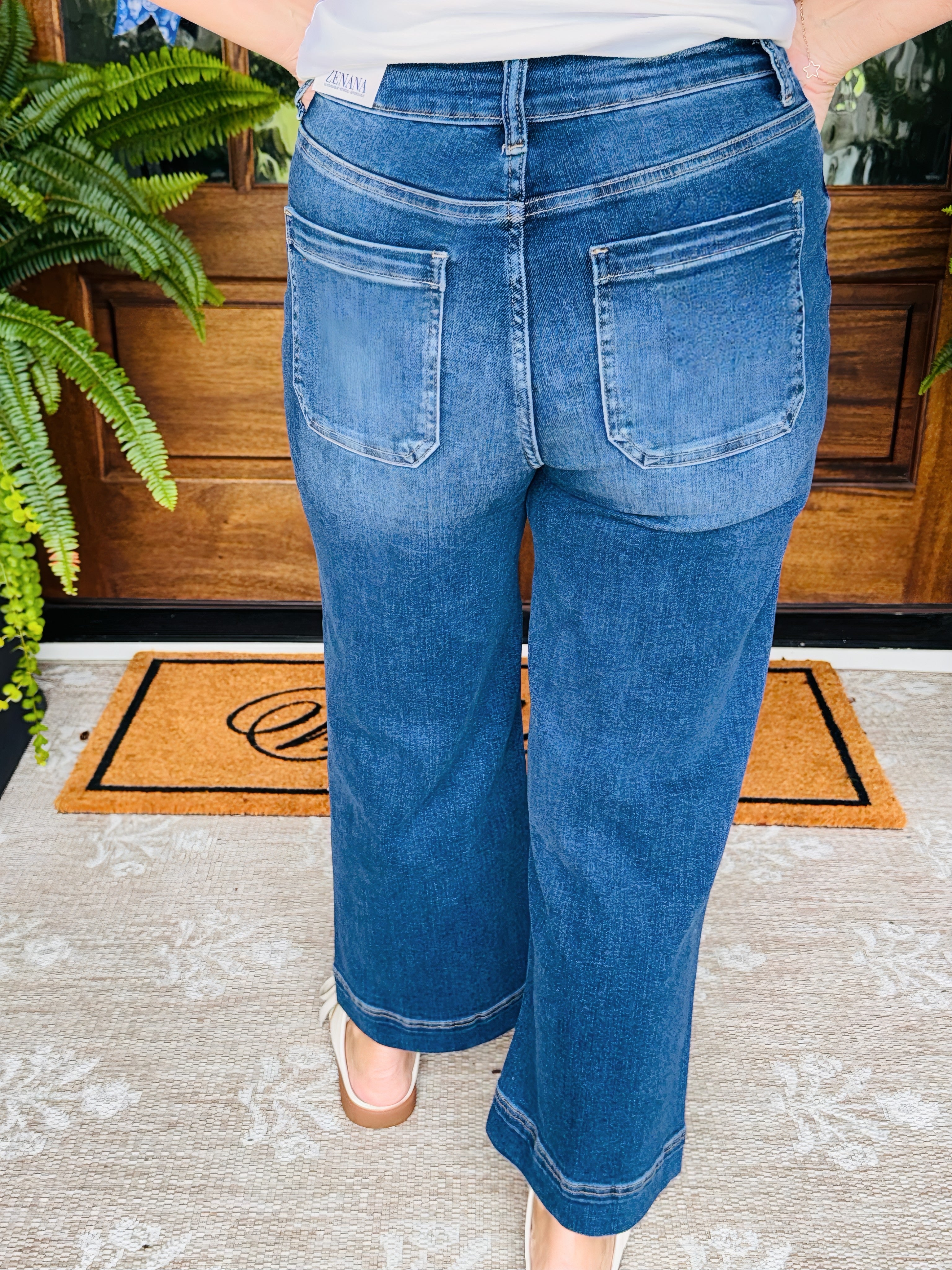 High Rise Wide Leg Pintuck Denim Pants