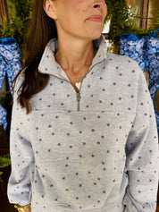 Star Print Half Zip Grey Sweatshirt