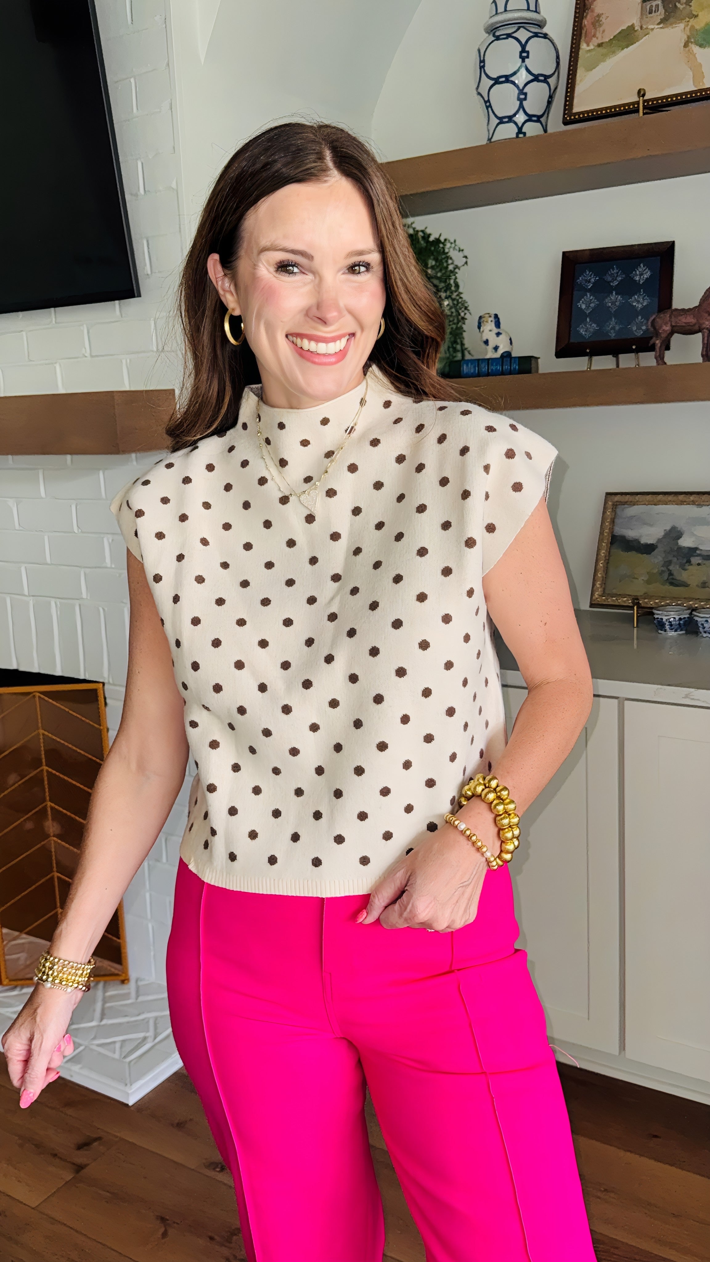 The Leslie Top Brown Polka Dot