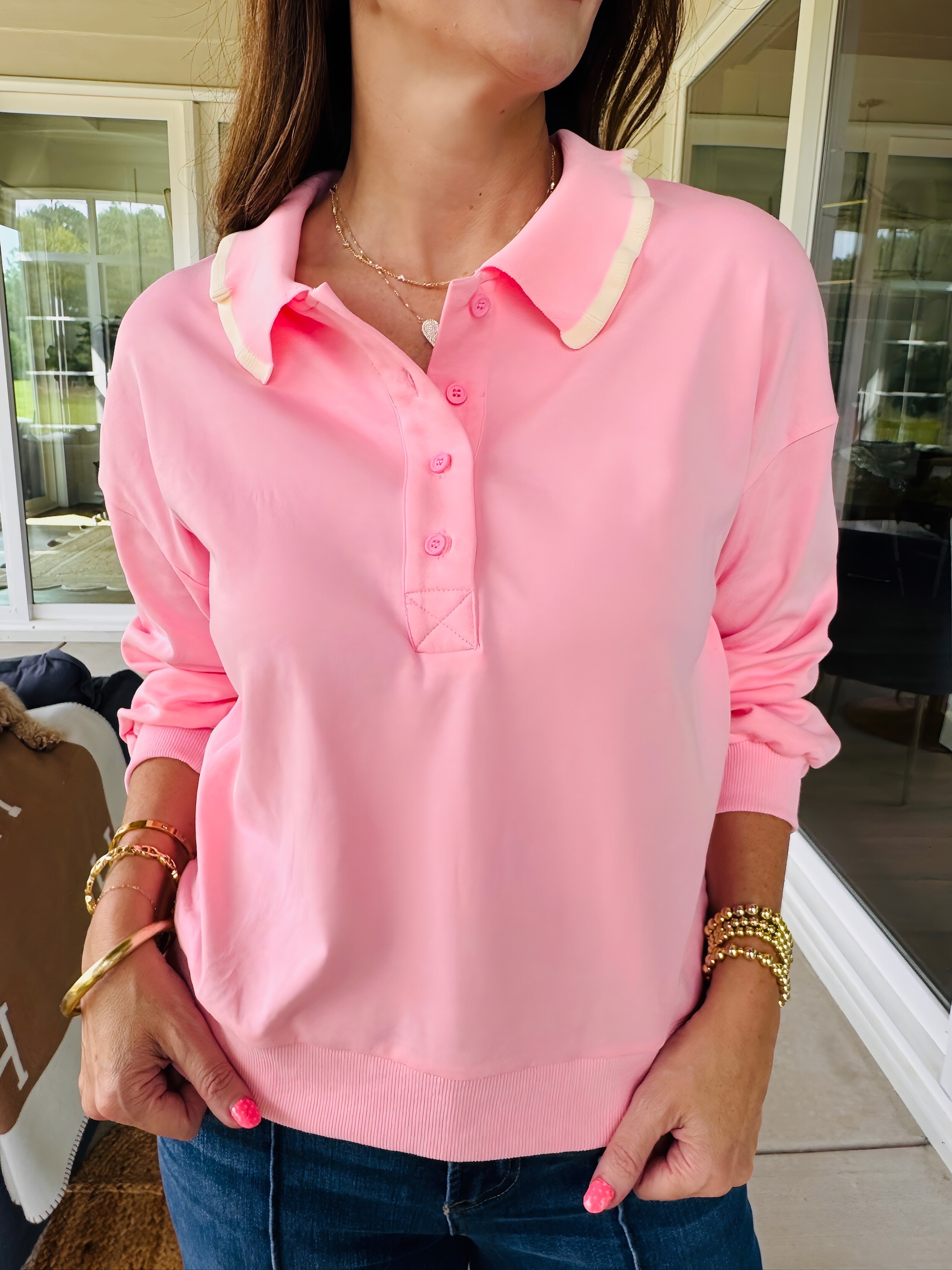 The Camille Pink Collar Pullover