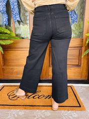 Black High Rise Wide Leg Pintuck Denim Pants