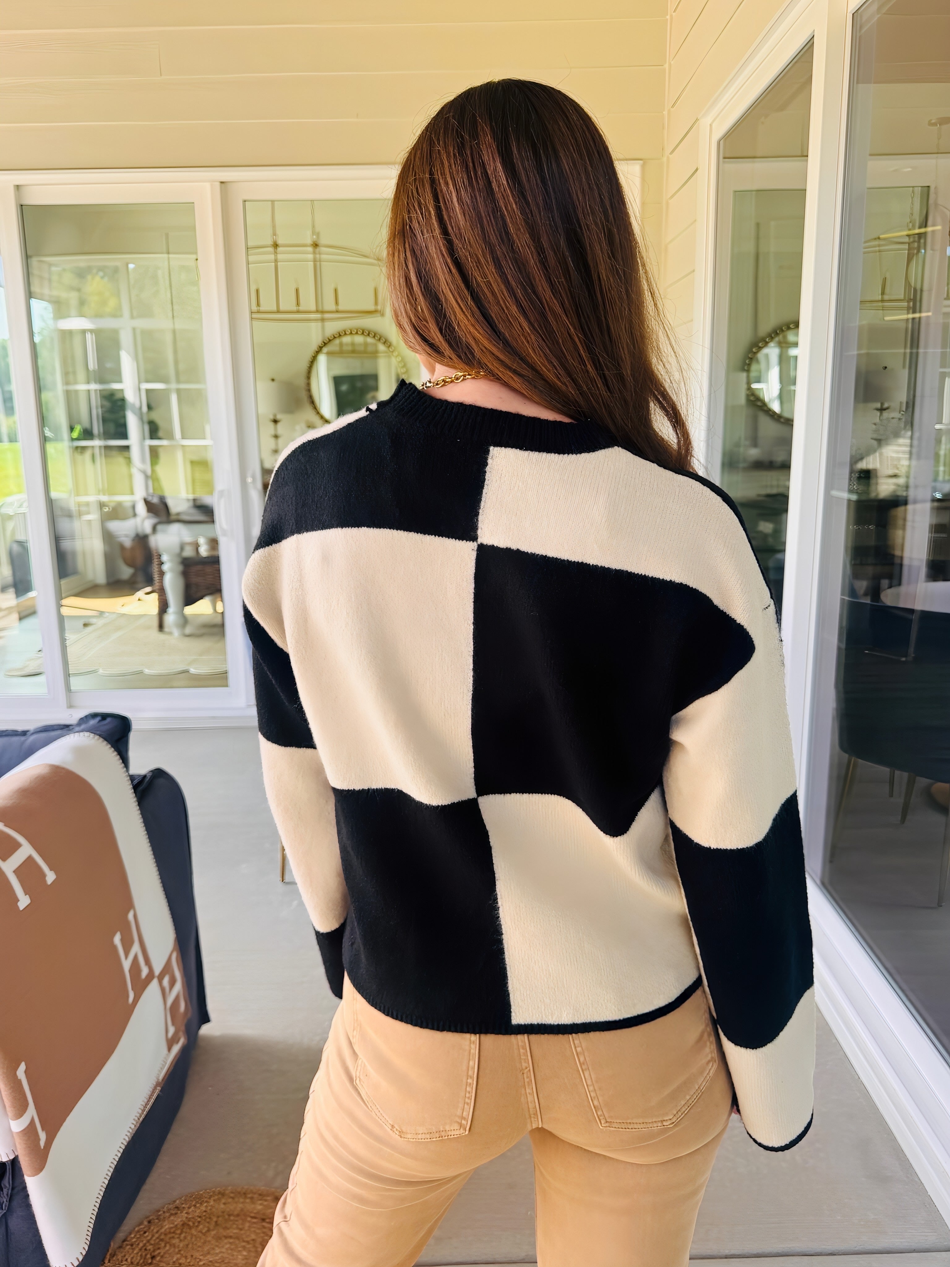 The Checkered Print Sweater Black