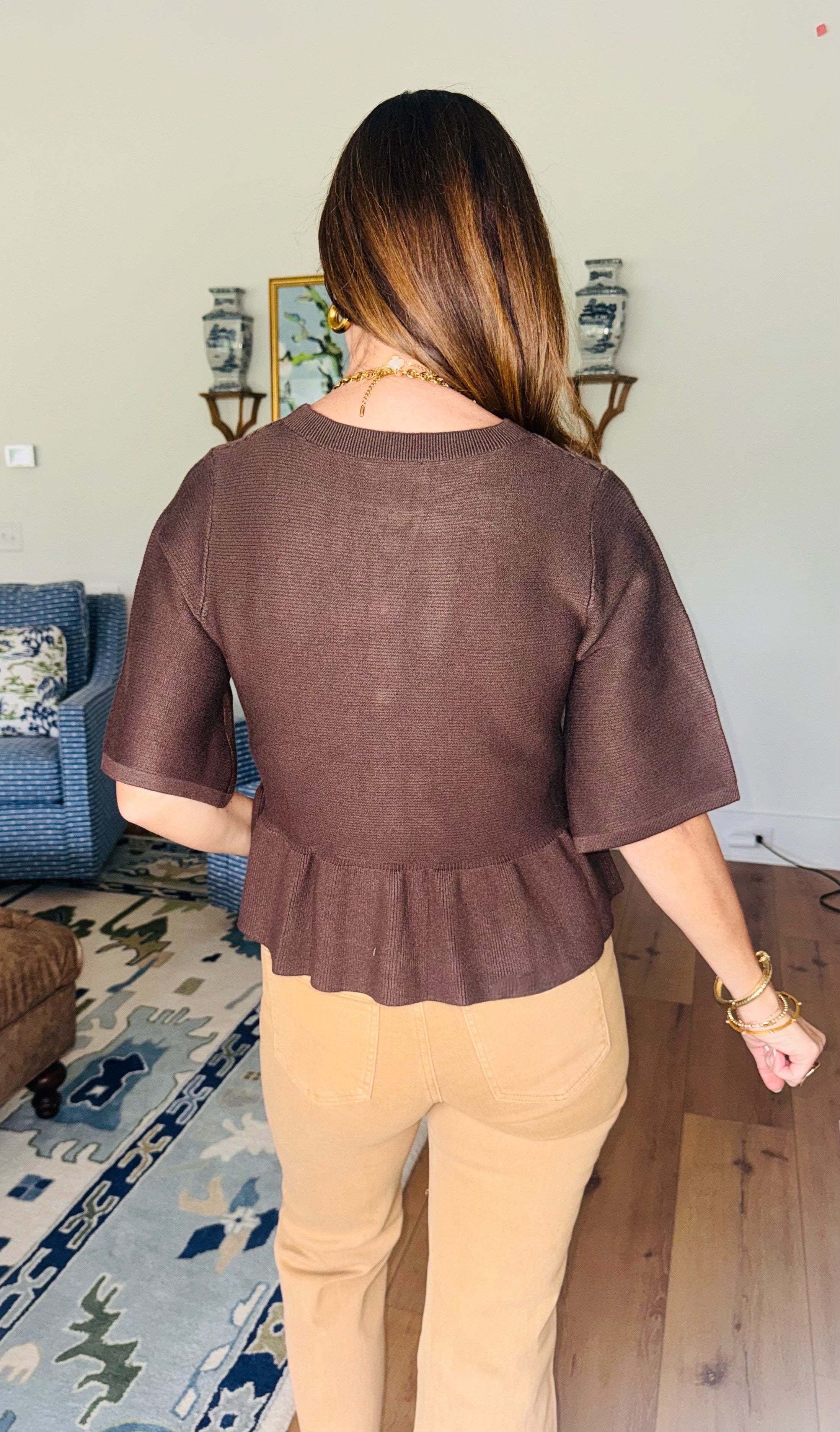 The Somerset Peplum Brown Top