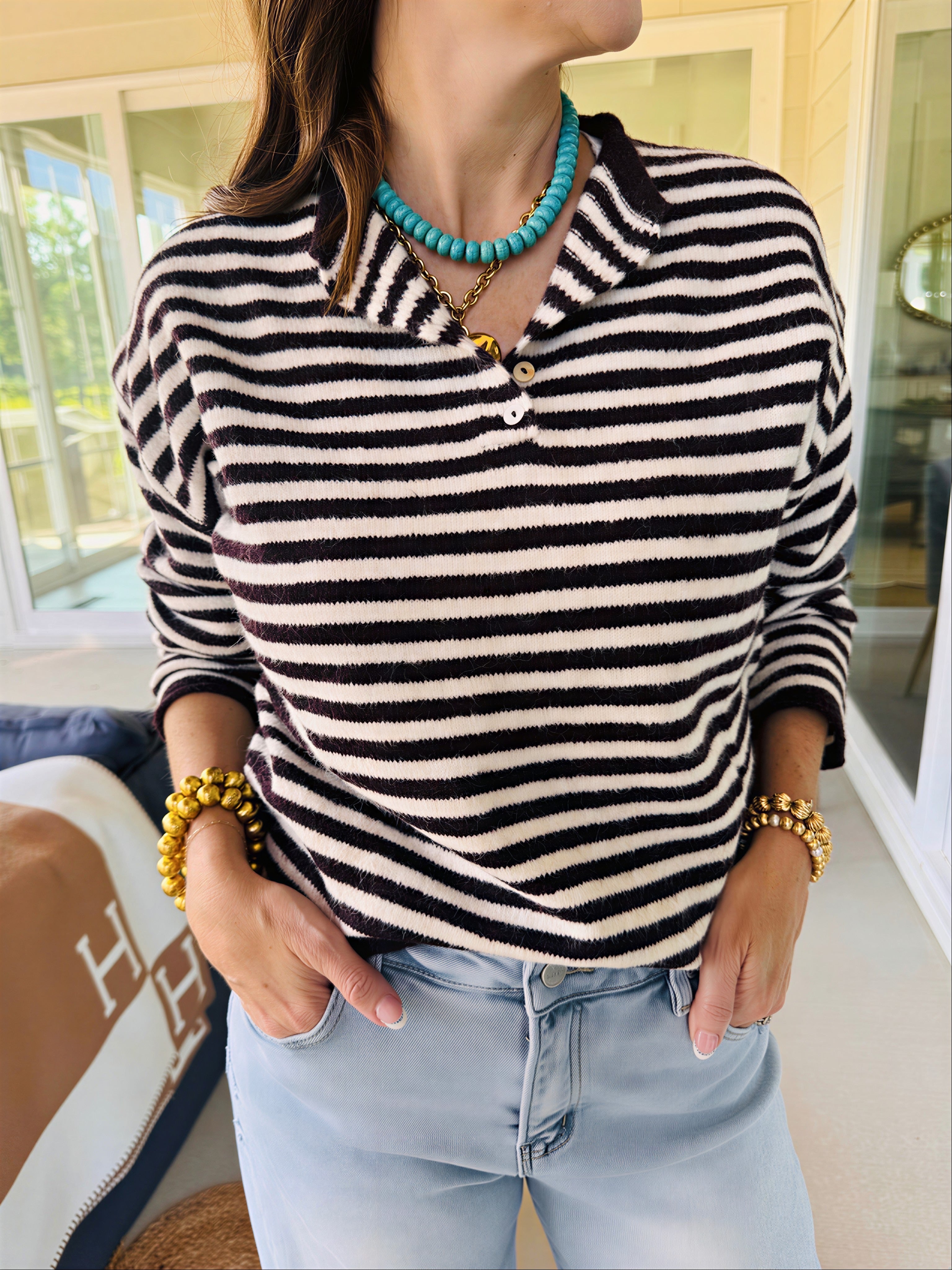 The Piper Striped Henley Wine
