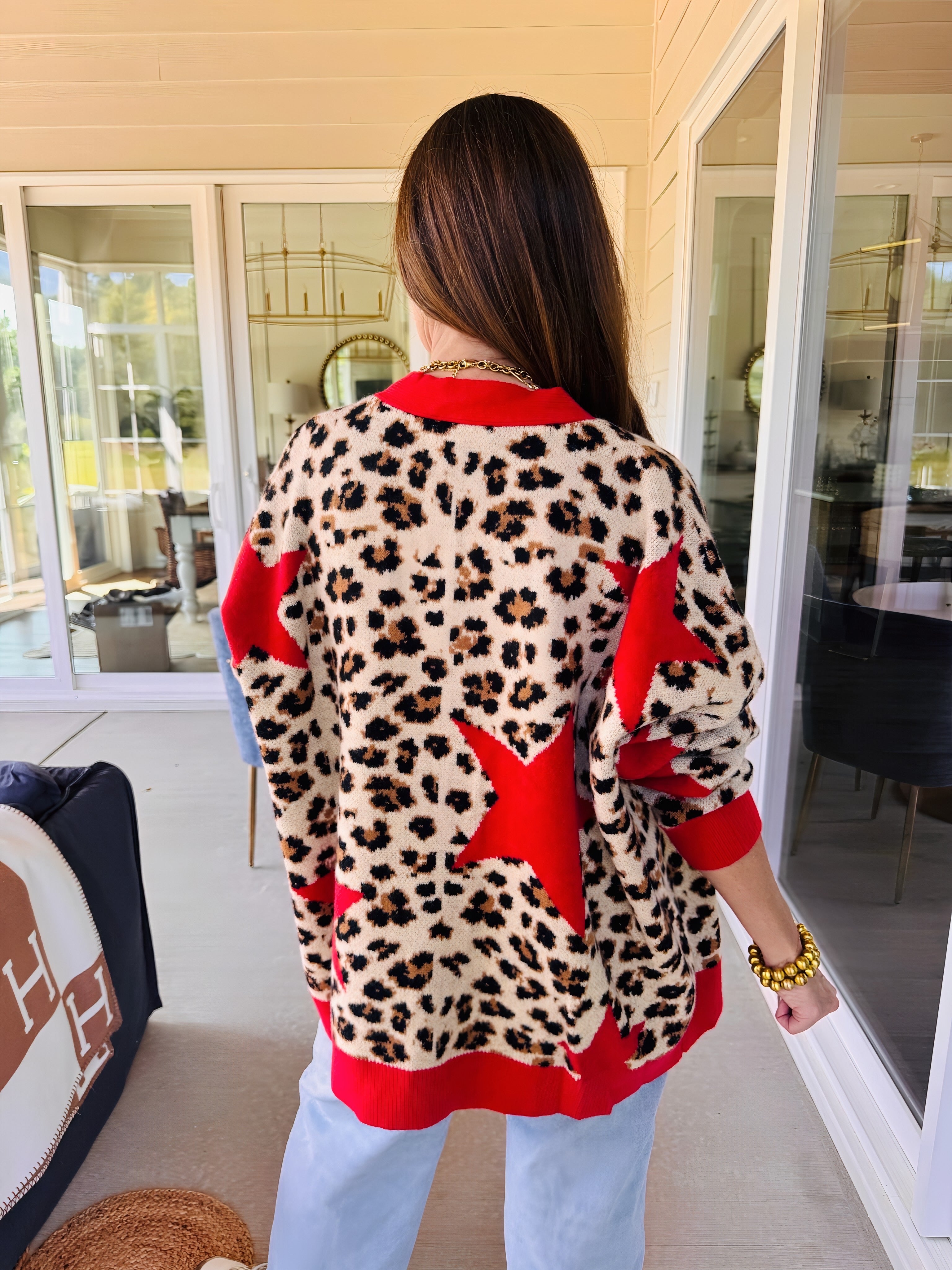 Leopard Star Cardigan Sweater