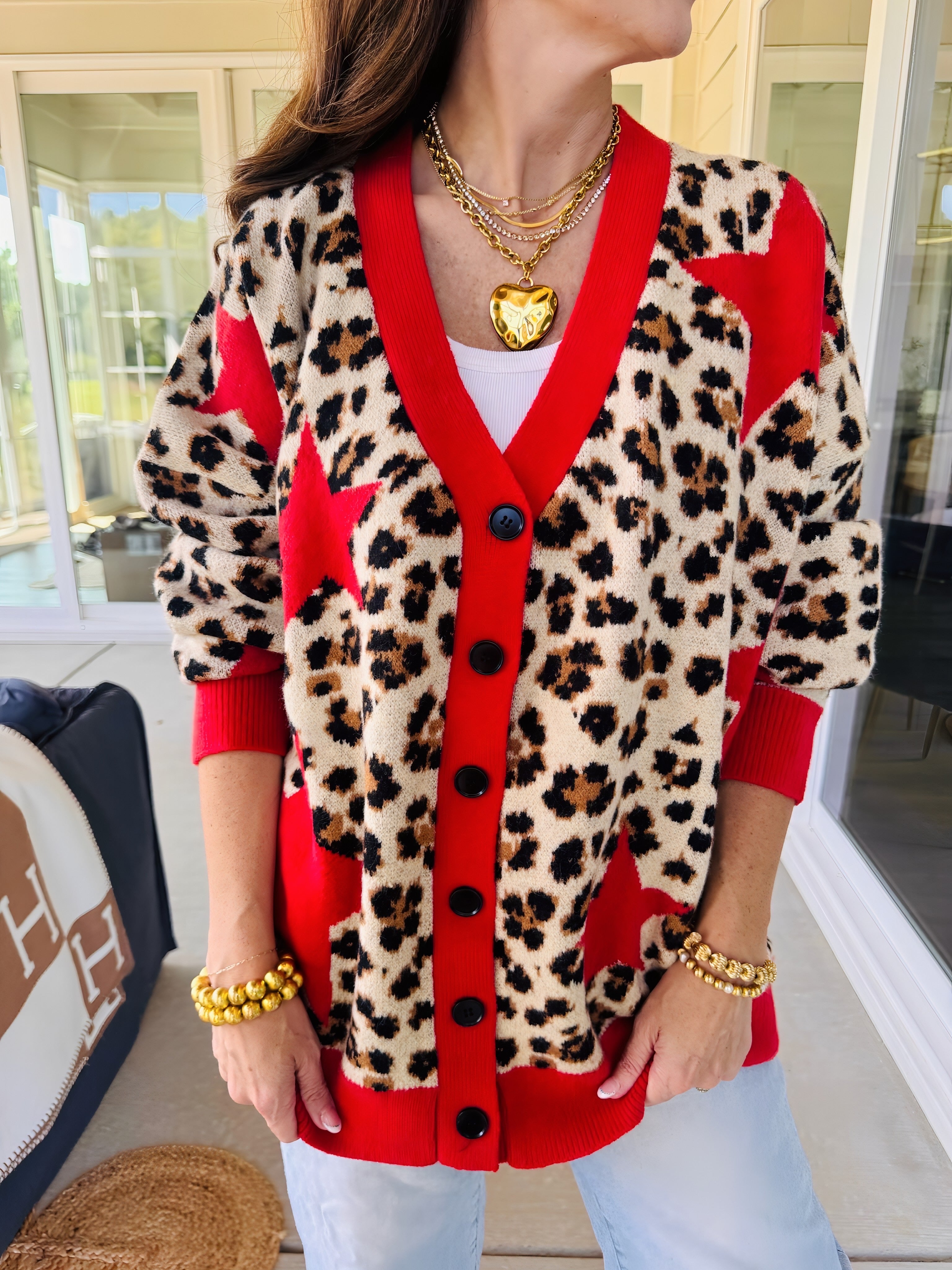 Leopard Star Cardigan Sweater