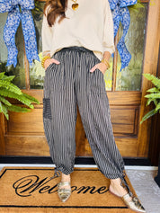 Striped Double Gauze Balloon Pants