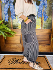Striped Double Gauze Balloon Pants
