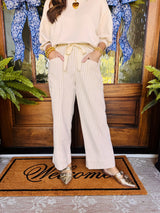 Taupe Striped Wide Leg Pants