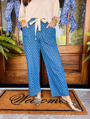 Denim Polka Dot Wide Leg Pants