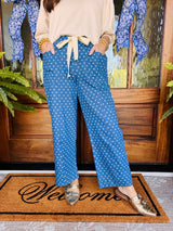 Denim Polka Dot Wide Leg Pants