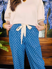 Denim Polka Dot Wide Leg Pants