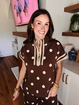 The Margot Polka Dot Brown Top