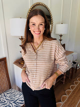 The Cozy Striped Taupe Cardigan