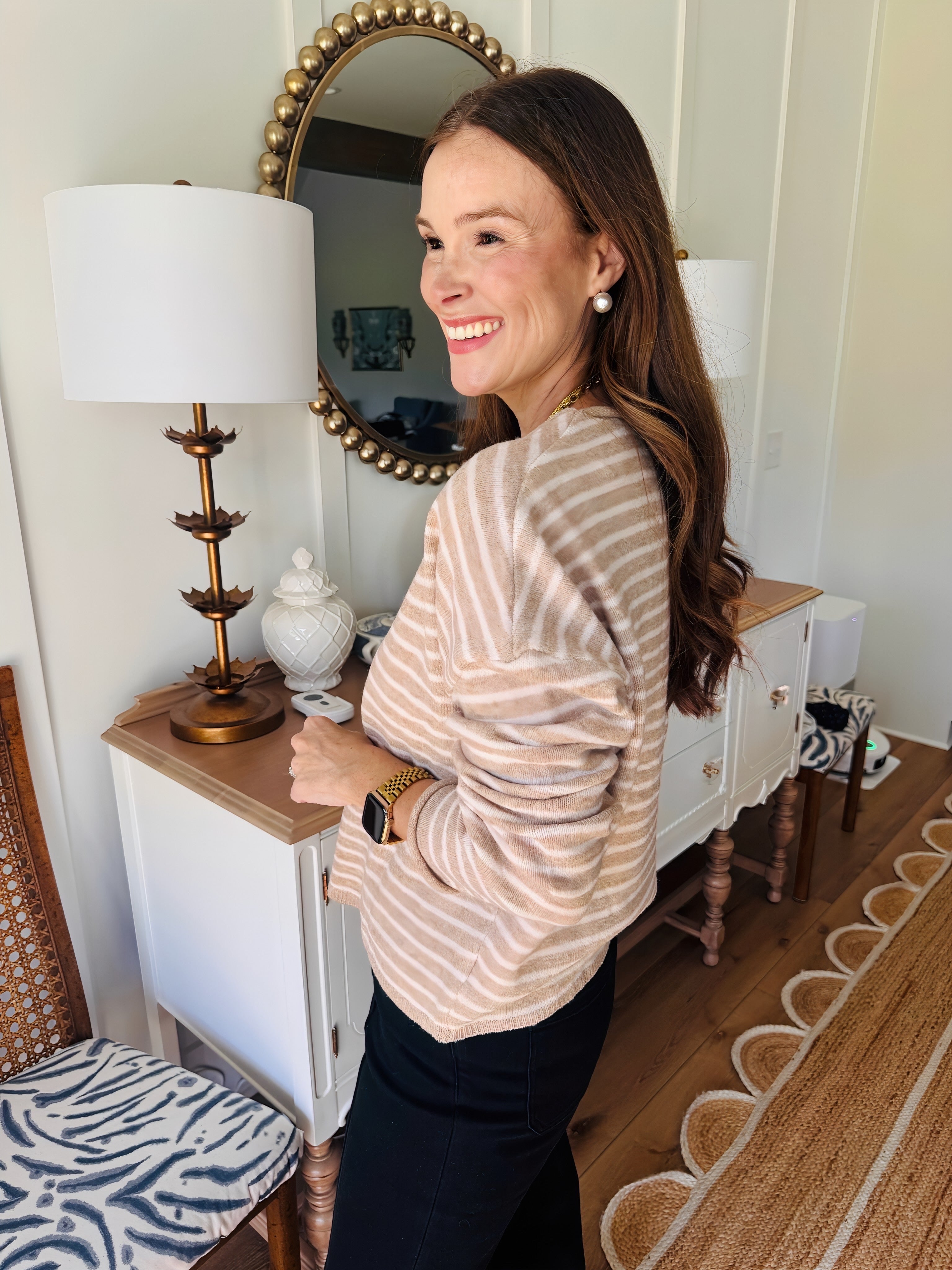 The Cozy Striped Taupe Cardigan