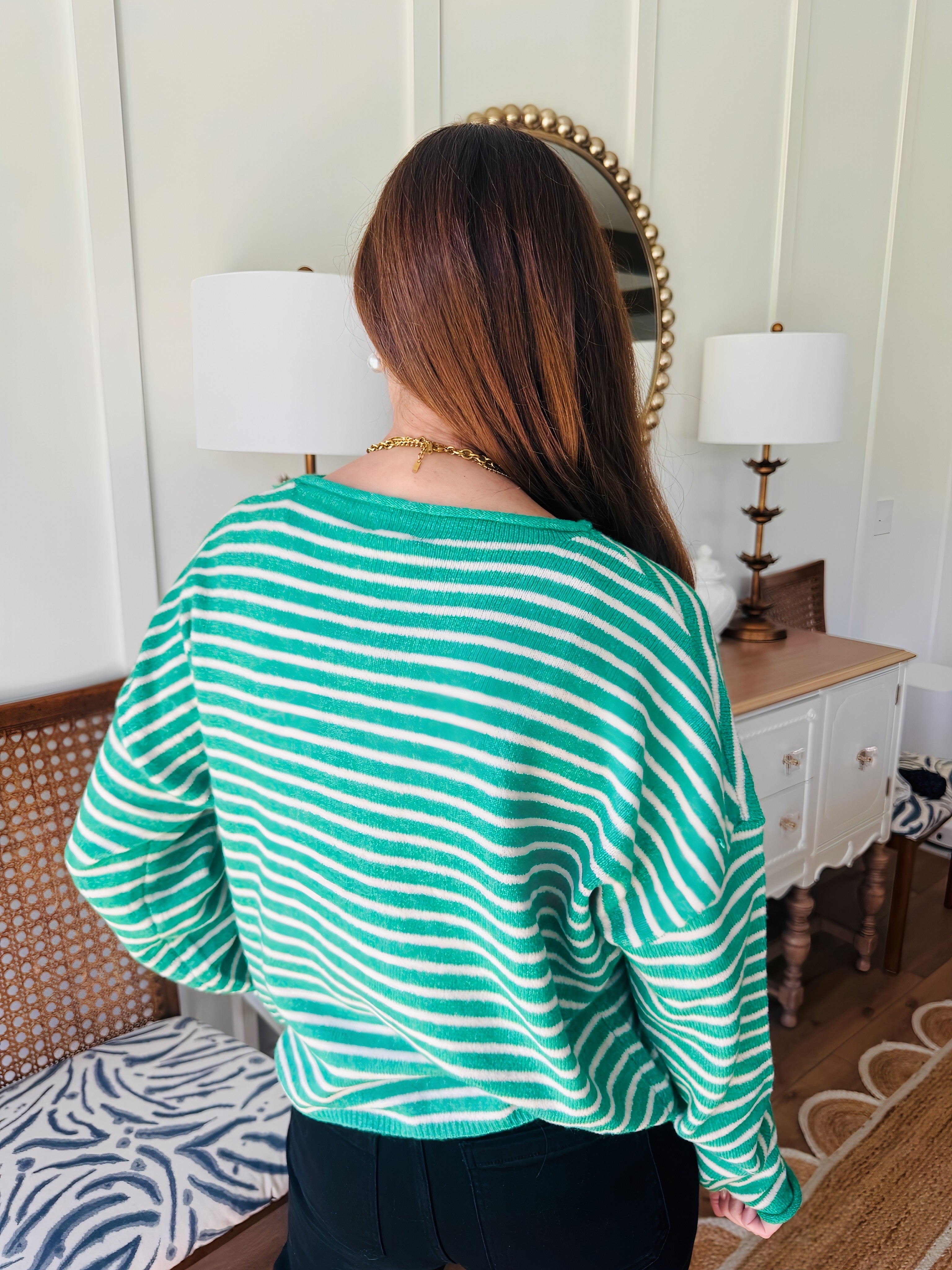 The Cozy Striped Green Cardigan