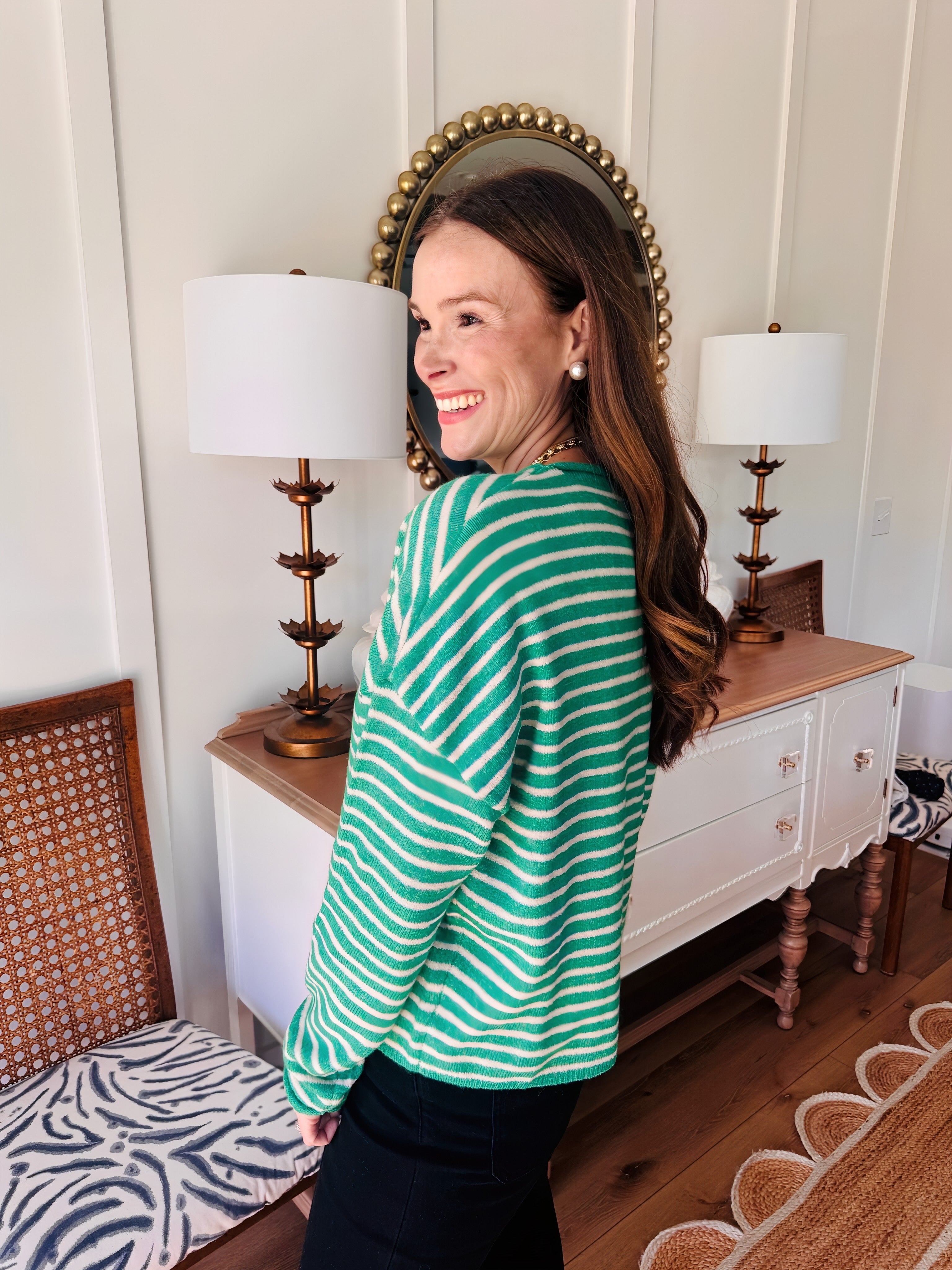 The Cozy Striped Green Cardigan