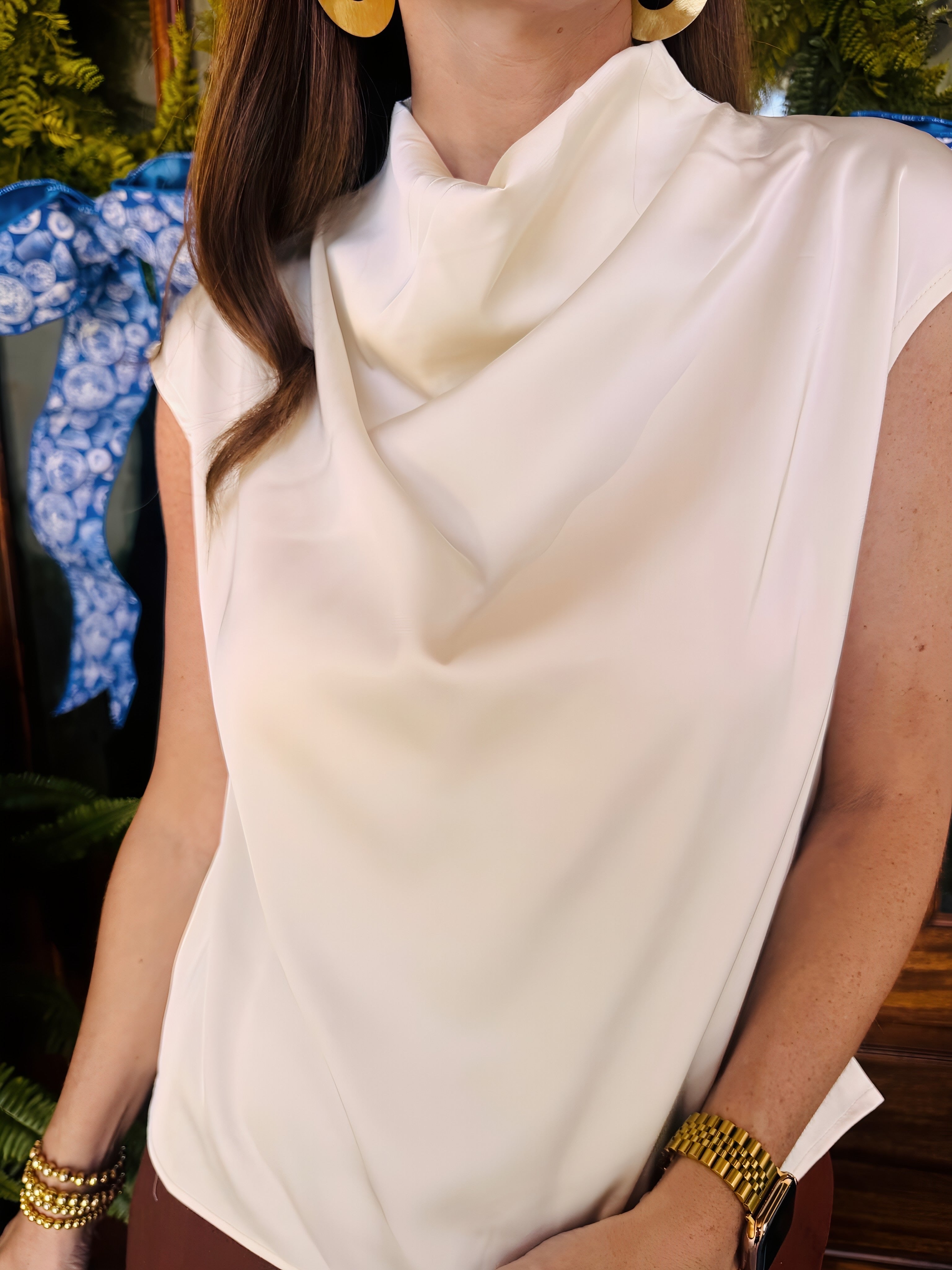 Cowl Neck Satin Top Champagne