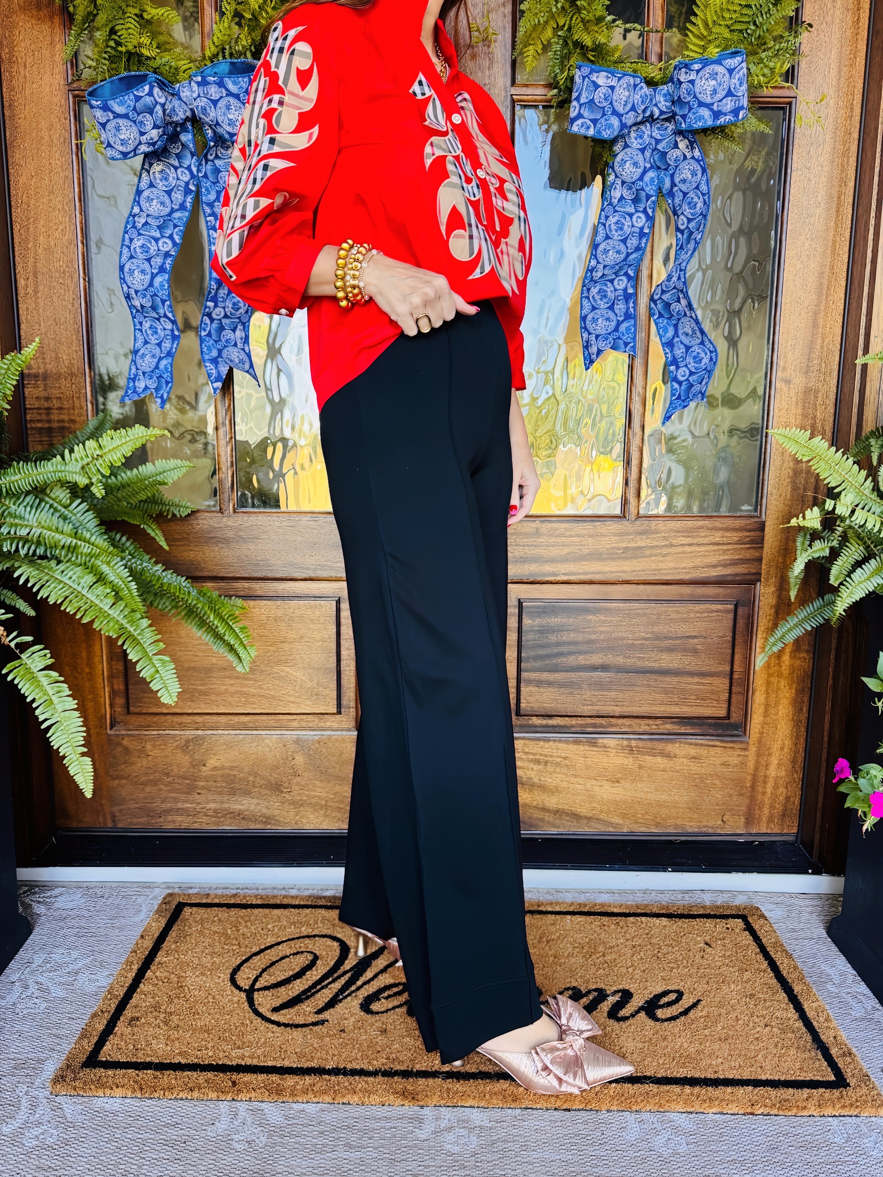 Full Length Ponte Wide Leg Pants Black