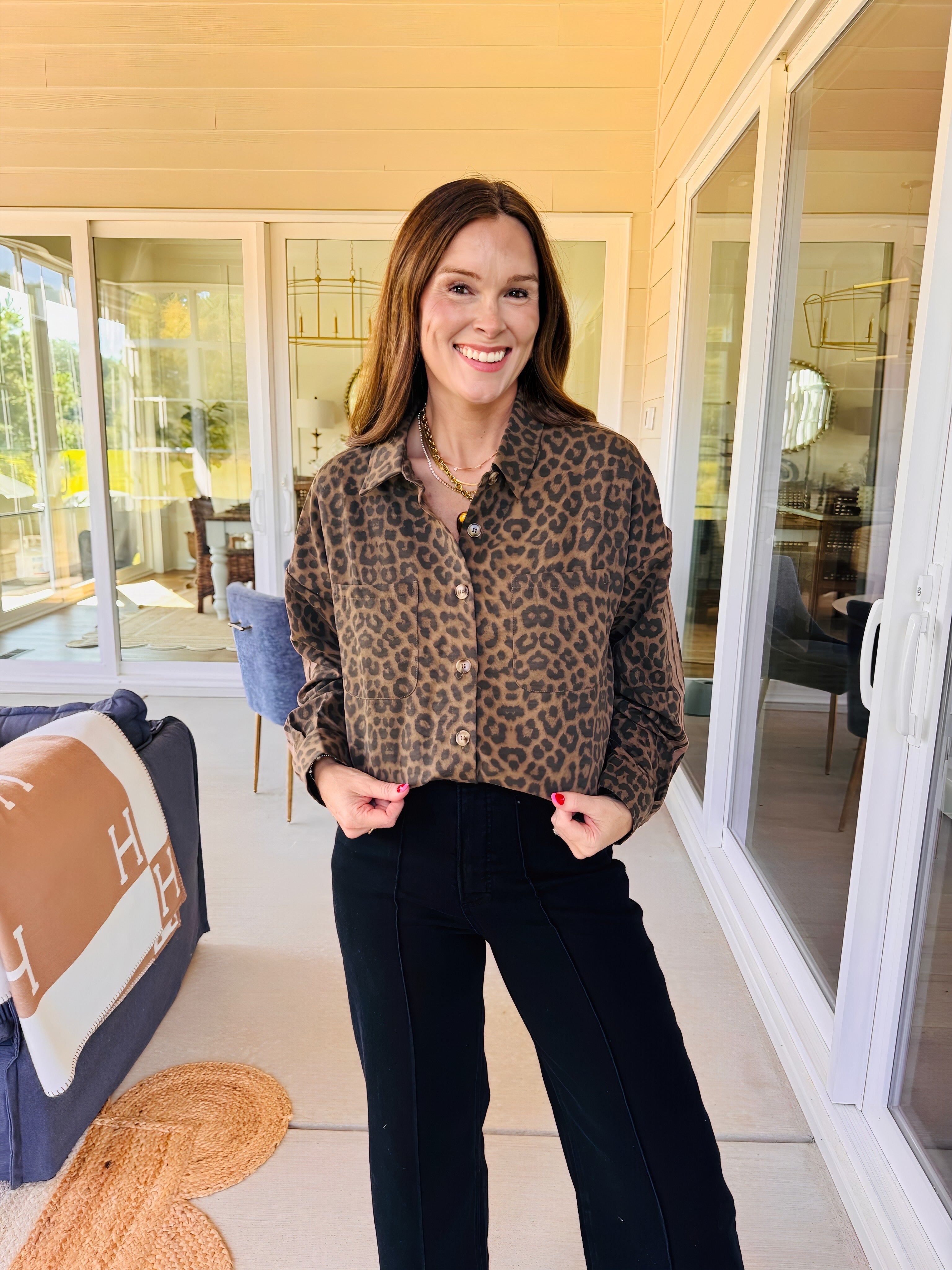 Leopard Print Utility Button Down Top