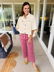 Comfort Stretch Gingham Pants Burgundy