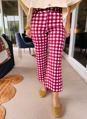 Comfort Stretch Gingham Pants Burgundy