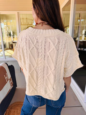 Cable Knit Short Sleeve Sweater Ivory