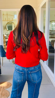 Essential Cable Knit Cardi Red