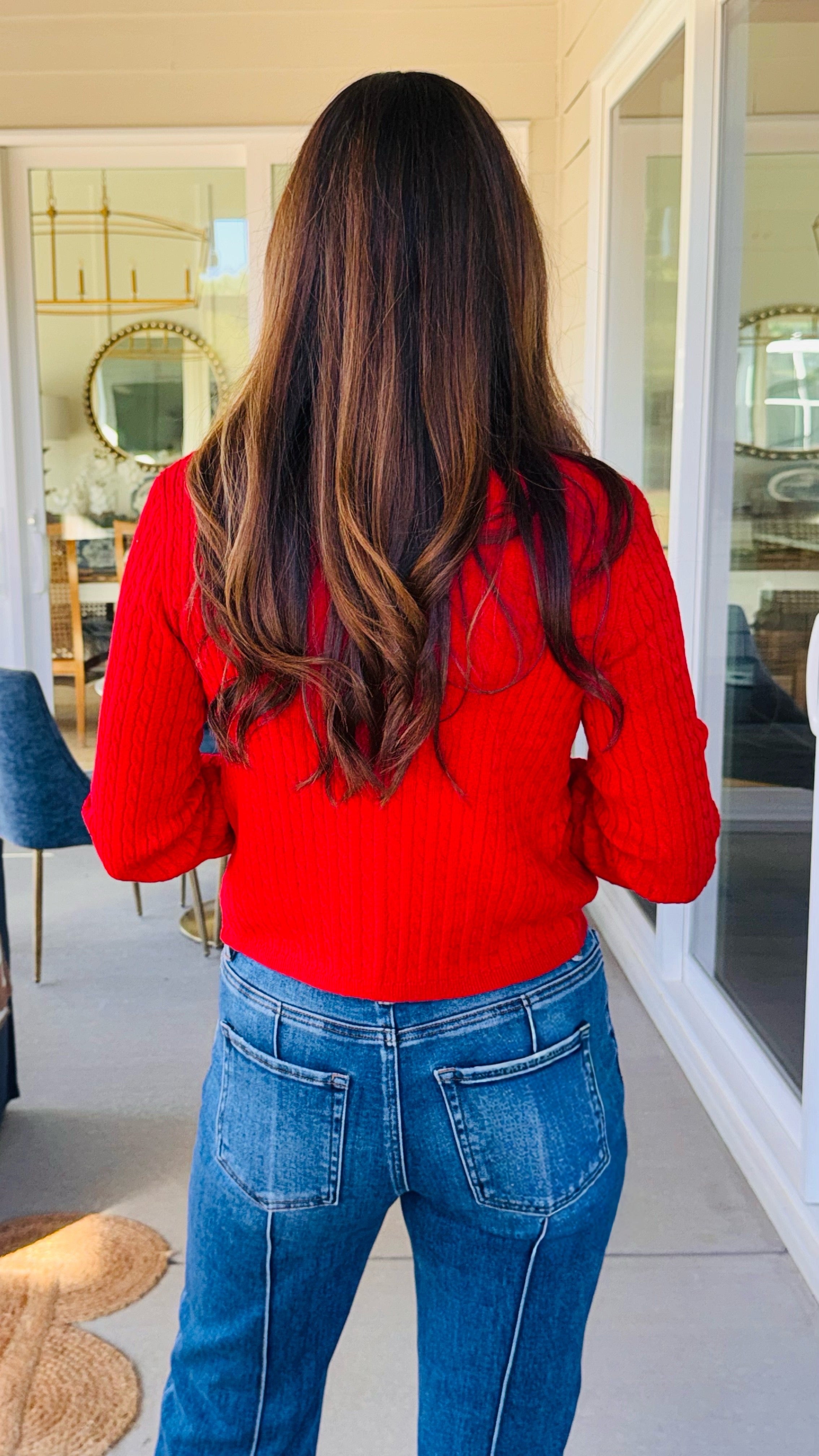 Essential Cable Knit Cardi Red