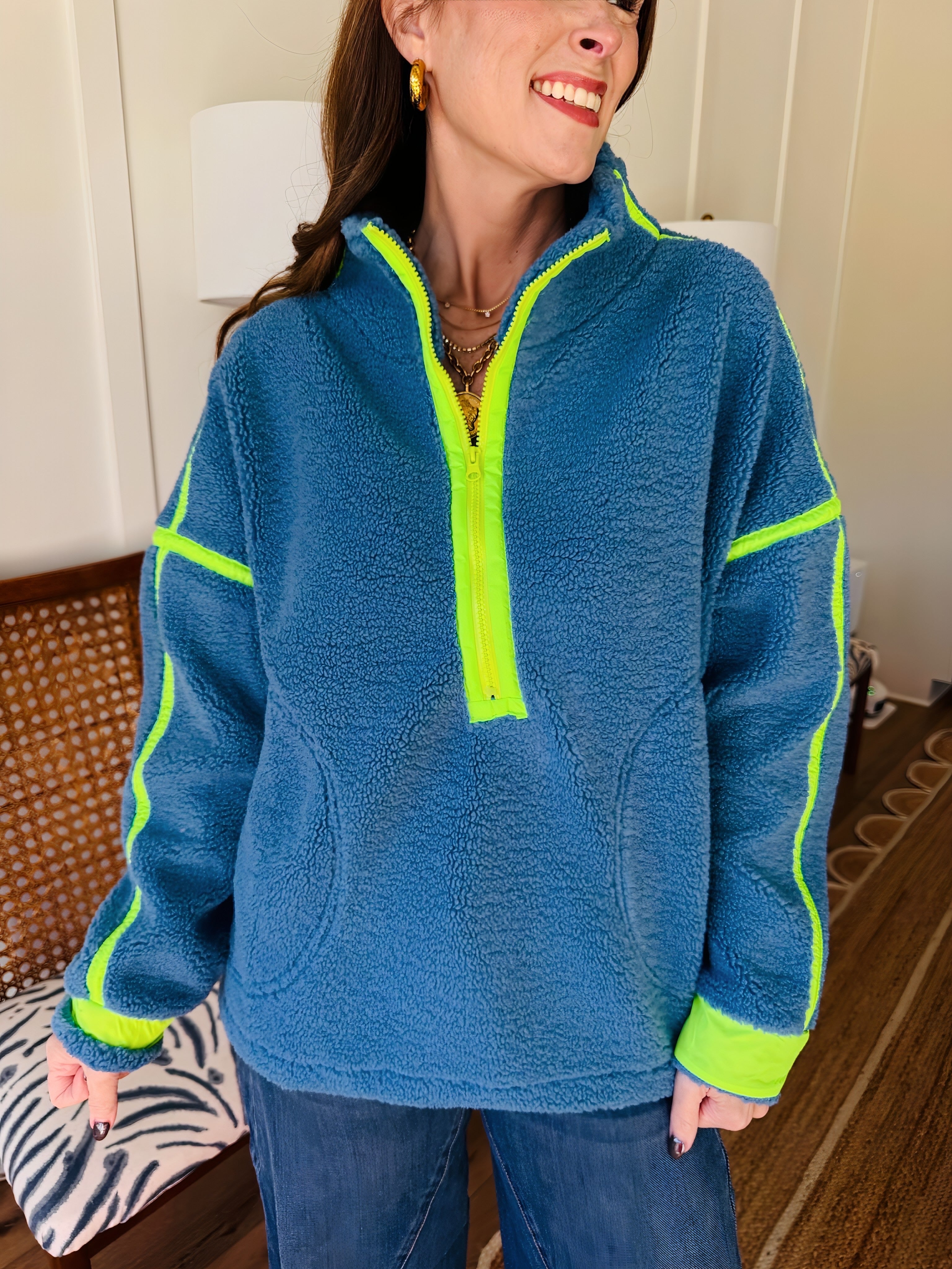 Fleece Half Zipup Pullover Blue