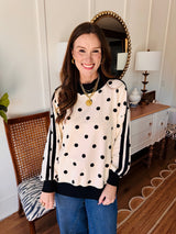 Polka Dot Side Stripe Mock Neck Sweatshirt Black