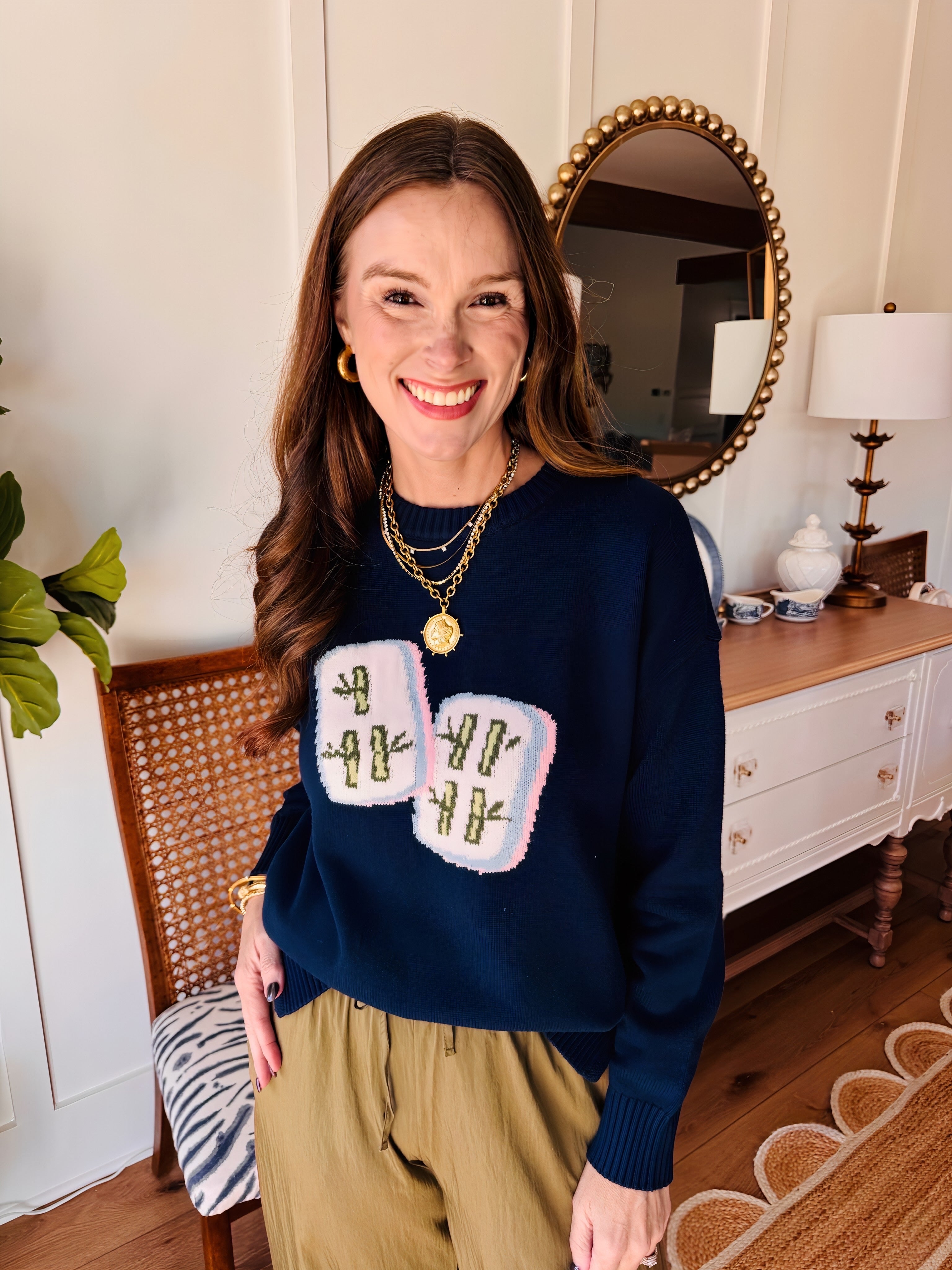 Mahjong Tile Navy Sweater