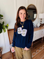 Mahjong Tile Navy Sweater