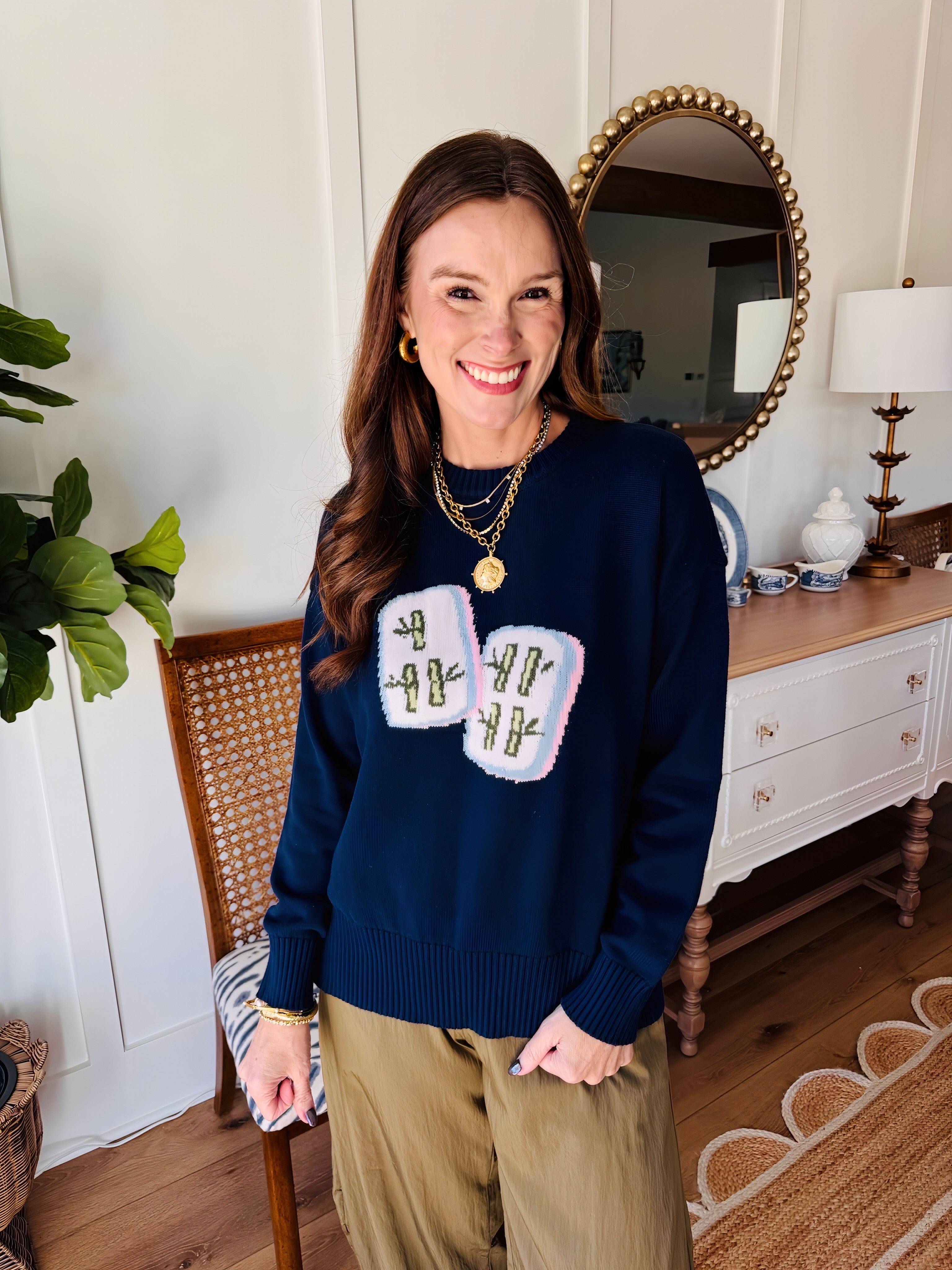 Mahjong Tile Navy Sweater