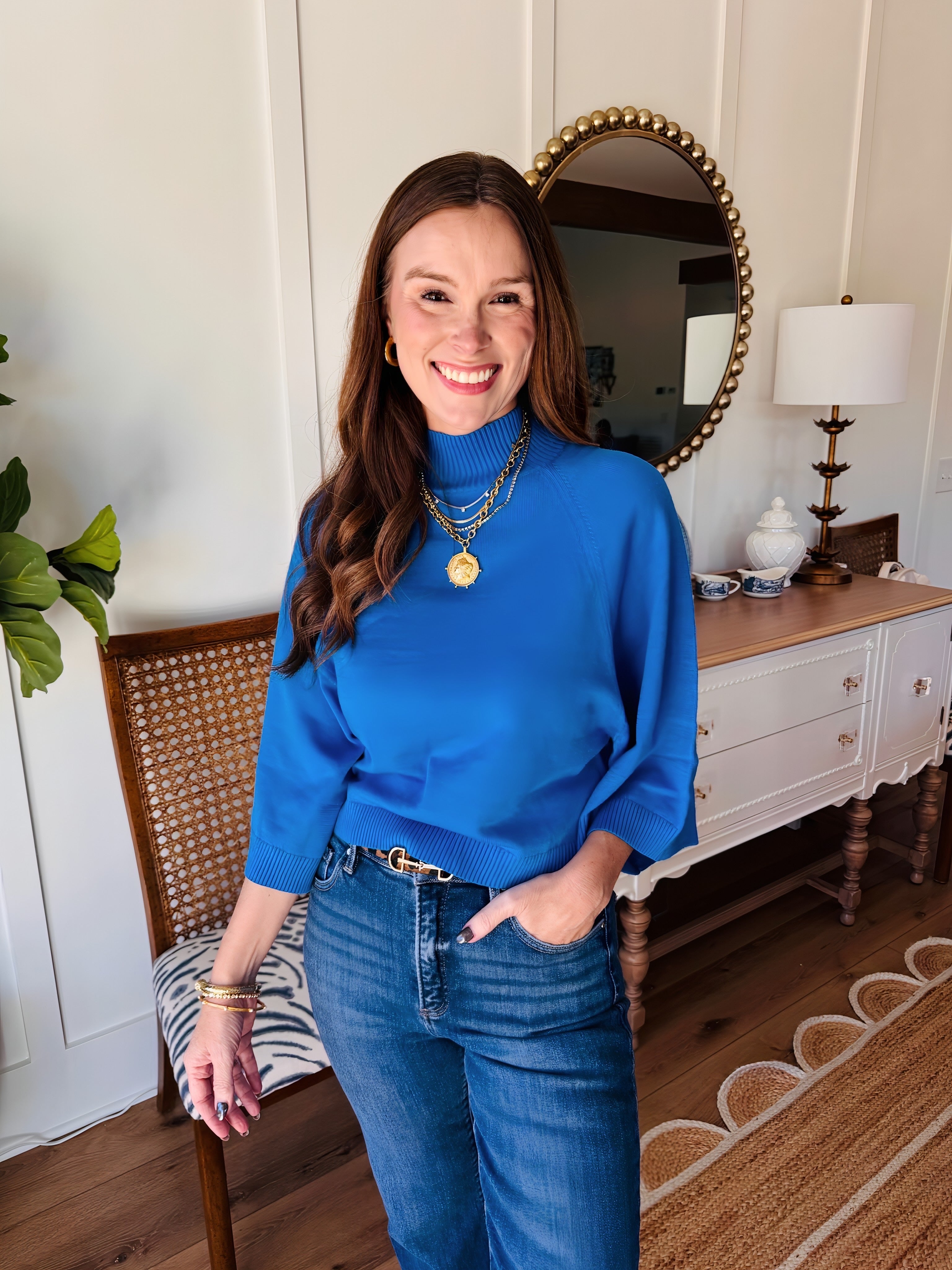 The Wendy Mock Neck Sweater Cobalt Blue