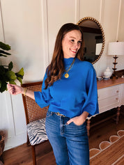 The Wendy Mock Neck Sweater Cobalt Blue