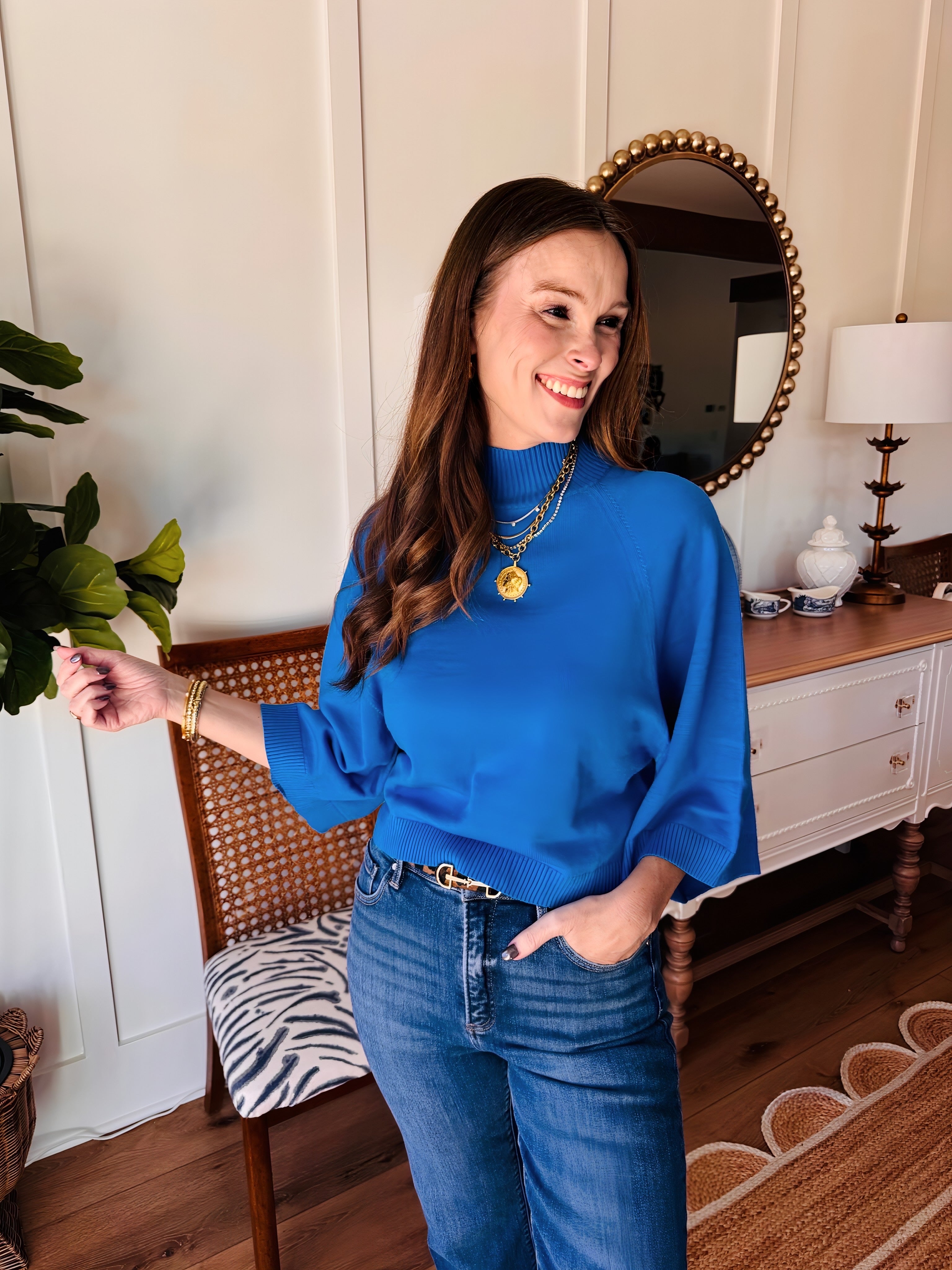 The Wendy Mock Neck Sweater Cobalt Blue